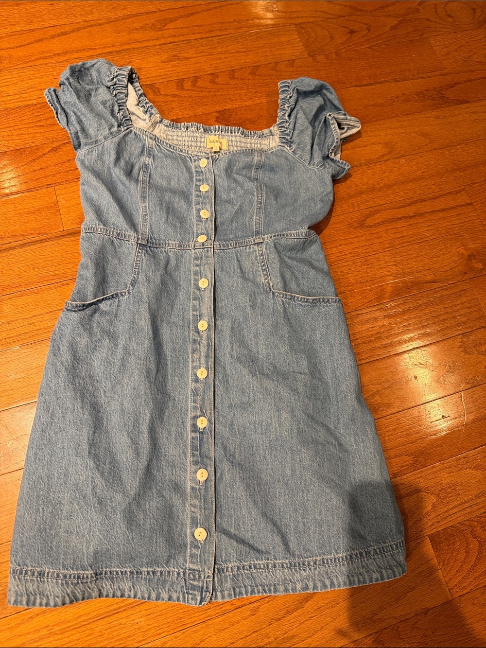 Madewell Light Denim Button-Front Ruffled Sleeve Dress